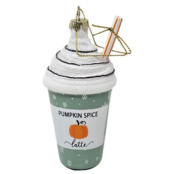 4" Pumpkin Spice Latte Glass Coffee Ornament, Christmas Party Decor Gift - Picture 1 of 3